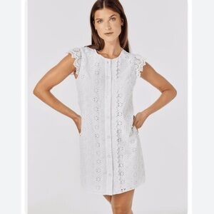 NWT CARTOLINA NANTUCKET MEREDITH WHITE SHORT SLEEVE MINI EYELET DRESS SMALL